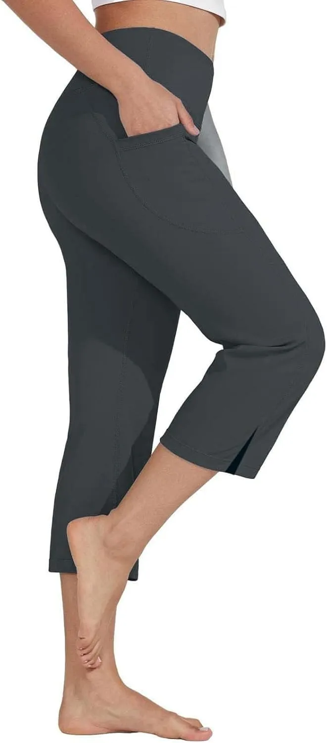 Yoga Capris for Women Pockets Stretch High Waisted Tummy Control Workout Capri Leggings Summer Dressy Cropped Pants