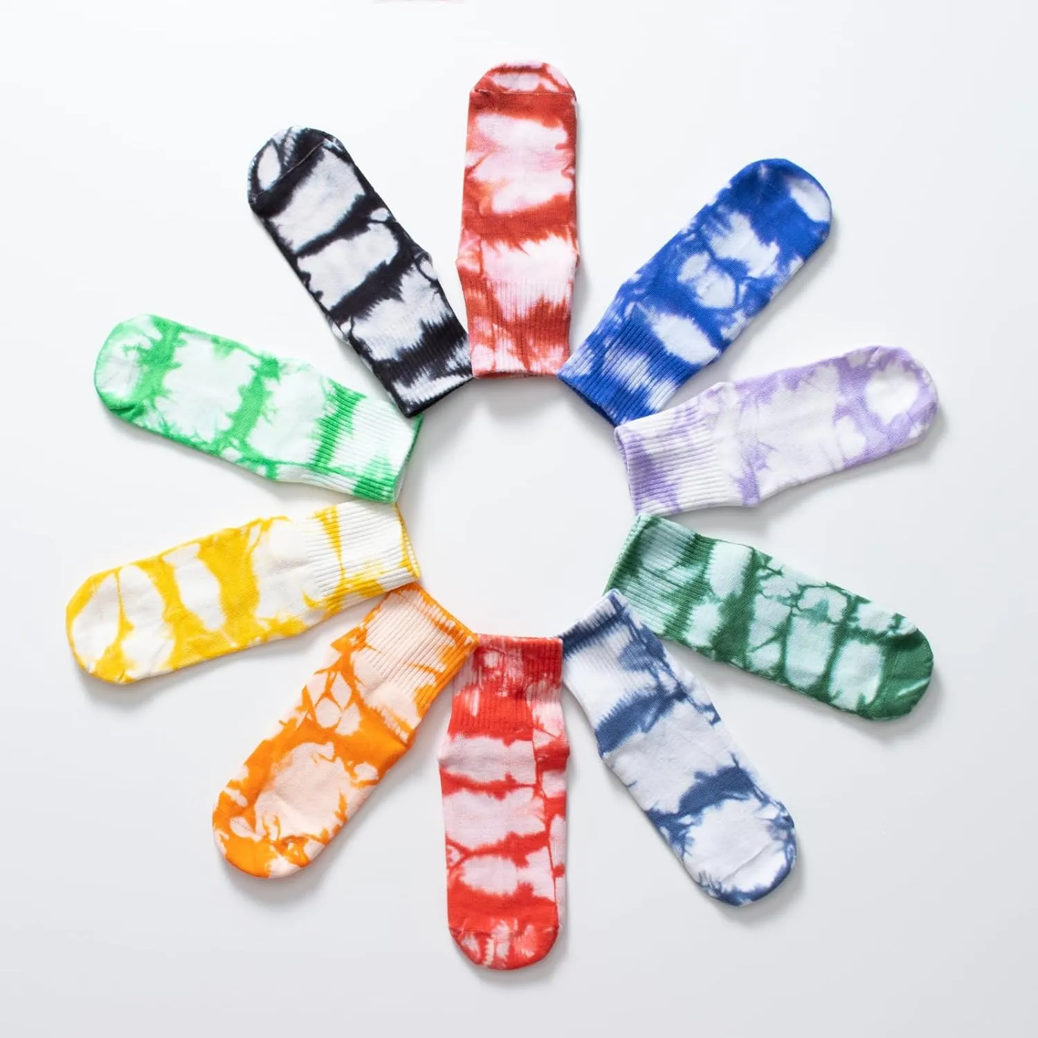 Yoga Pilates Socks with Grips for Women Non Slip Fleece Tie Dye Cushioned Ankle Socks for Barre Ballet Dance