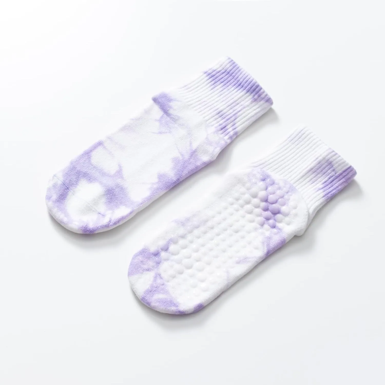 Yoga Pilates Socks with Grips for Women Non Slip Fleece Tie Dye Cushioned Ankle Socks for Barre Ballet Dance