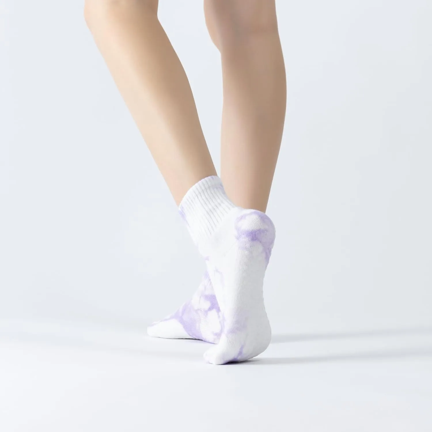 Yoga Pilates Socks with Grips for Women Non Slip Fleece Tie Dye Cushioned Ankle Socks for Barre Ballet Dance