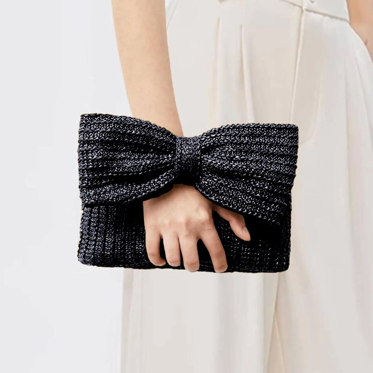 YYW Women Straw Clutch Purse Woven Bowknot Envelope Handbag Wedding Clutch Bag for Vocation Party