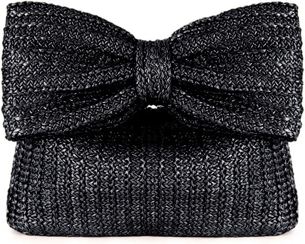 YYW Women Straw Clutch Purse Woven Bowknot Envelope Handbag Wedding Clutch Bag for Vocation Party