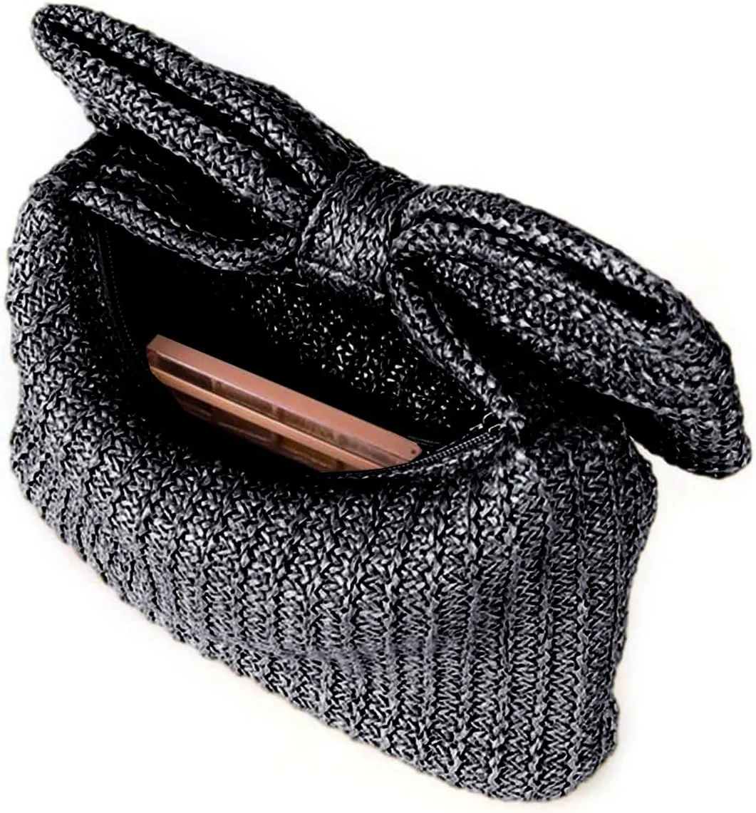 YYW Women Straw Clutch Purse Woven Bowknot Envelope Handbag Wedding Clutch Bag for Vocation Party