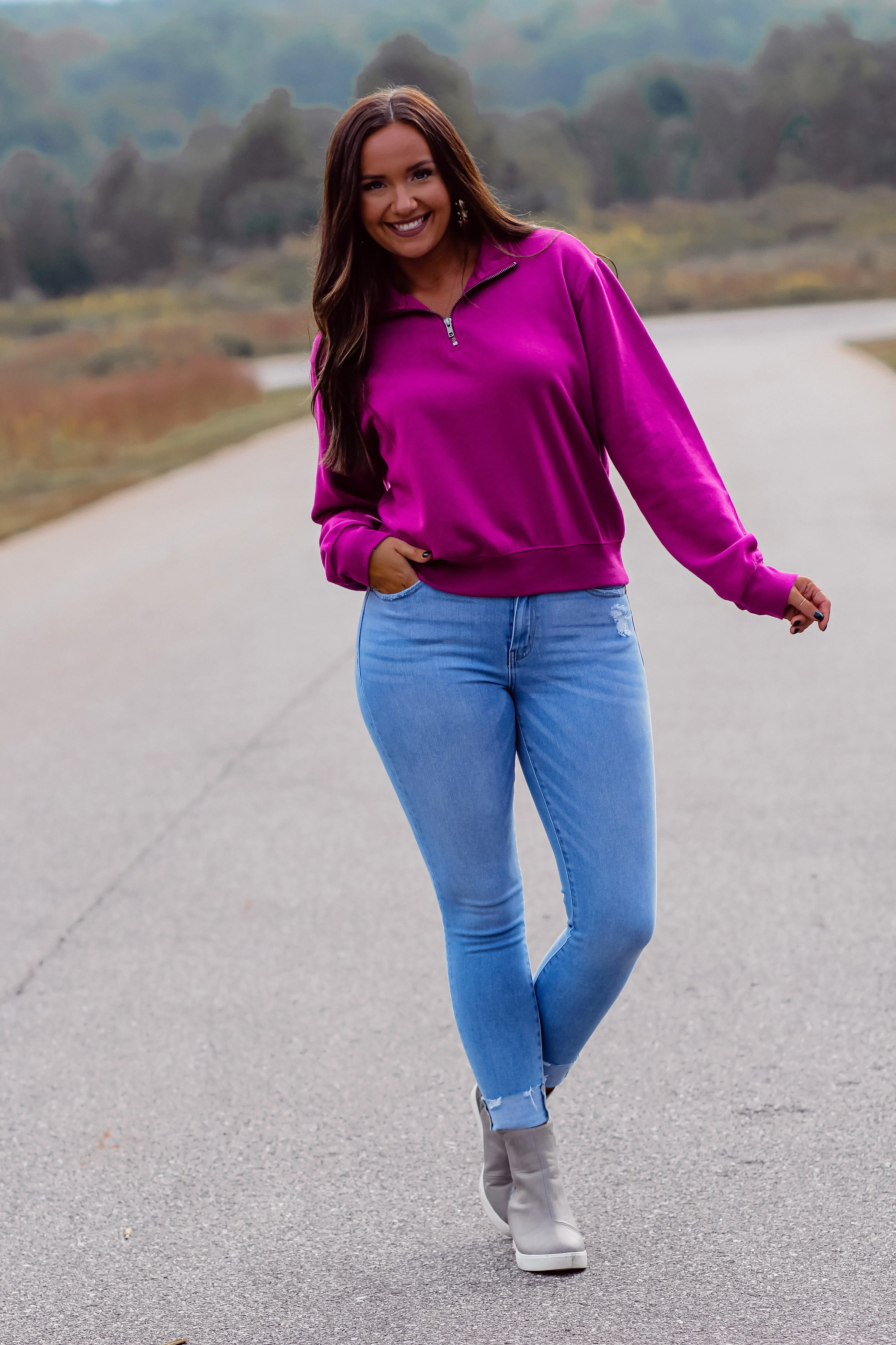 Z Supply Jewel Pink Half Zip Sweatshirt