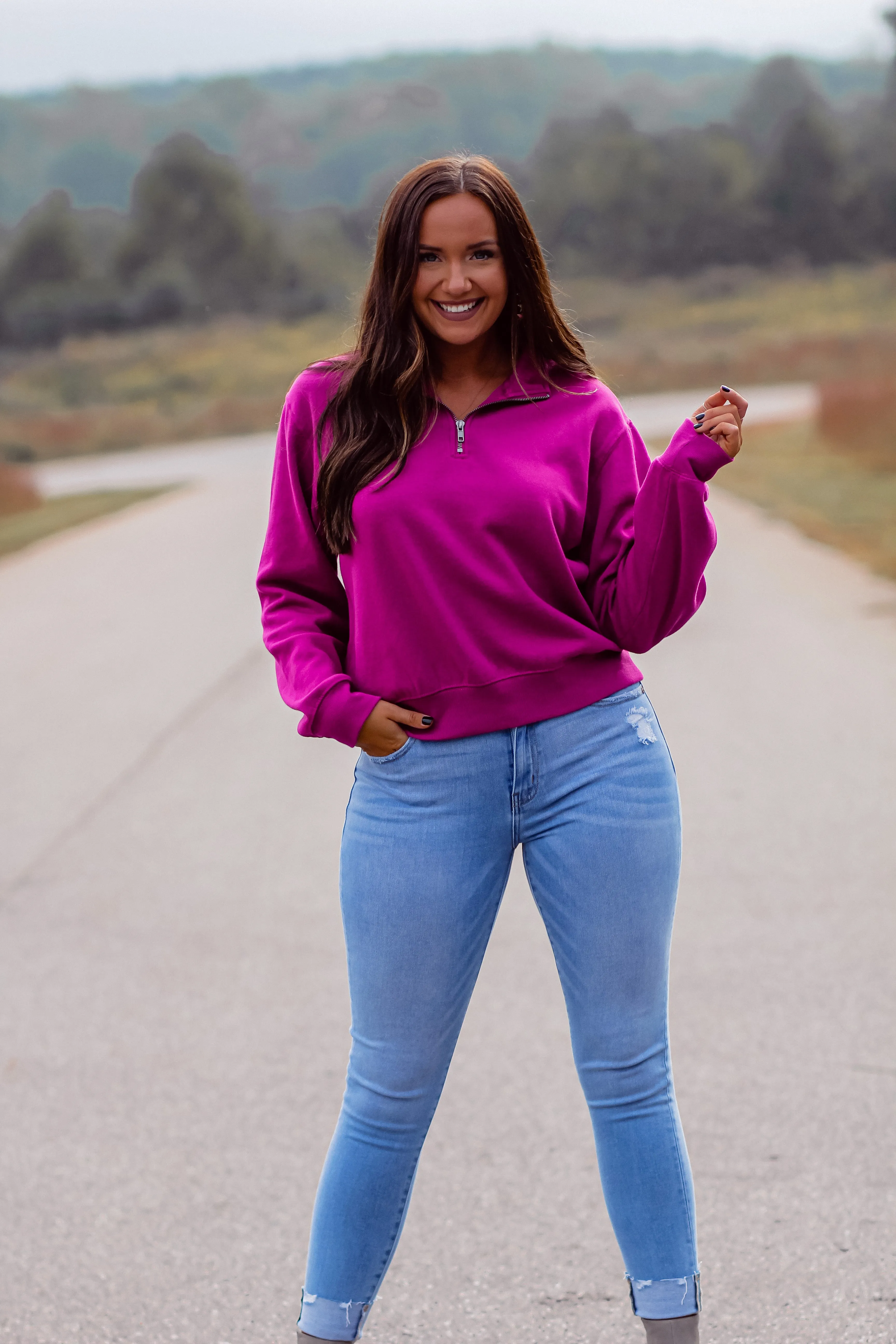 Z Supply Jewel Pink Half Zip Sweatshirt
