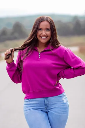 Z Supply Jewel Pink Half Zip Sweatshirt