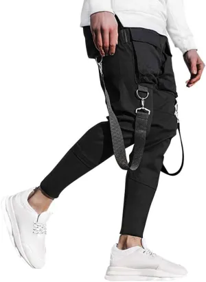 ZAFUL Men's Side Multi Flap Pockets Mid Waist Drawstring Cargo Jogger Pants Beam Feet Pants