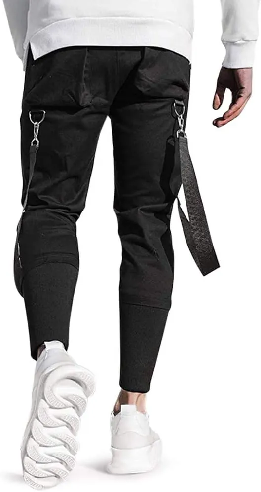 ZAFUL Men's Side Multi Flap Pockets Mid Waist Drawstring Cargo Jogger Pants Beam Feet Pants