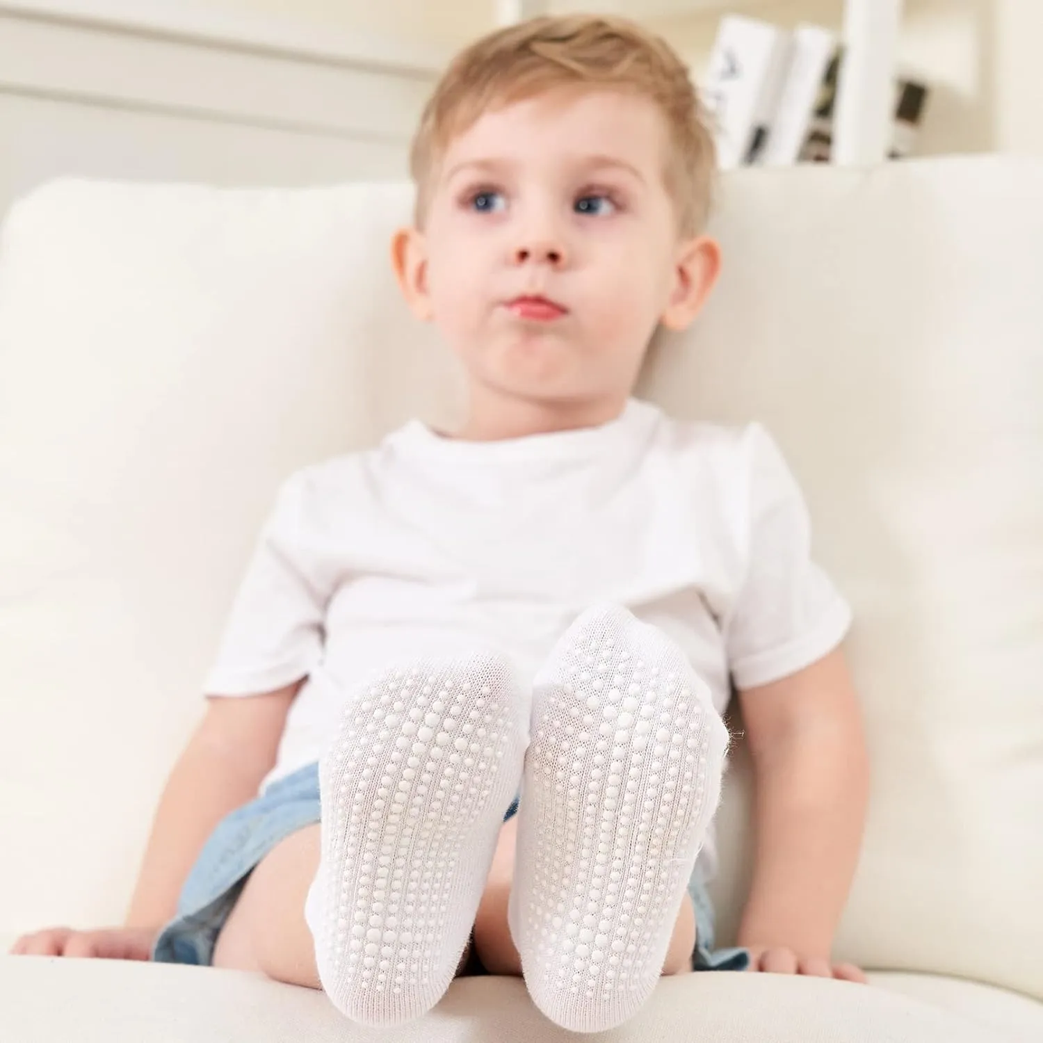 ZAPLES Baby Non Slip Grip Ankle Socks with Anti Skid Grippers Boys Girls Low Cut for Infants Toddlers Kids