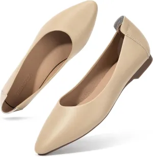 Zelaprox Women's Casual Pointed Toe Ballet Comfort Soft Leather Slip On Cowhide Flats Shoes Work Flats Office Shoes Casual Dressy Shoes