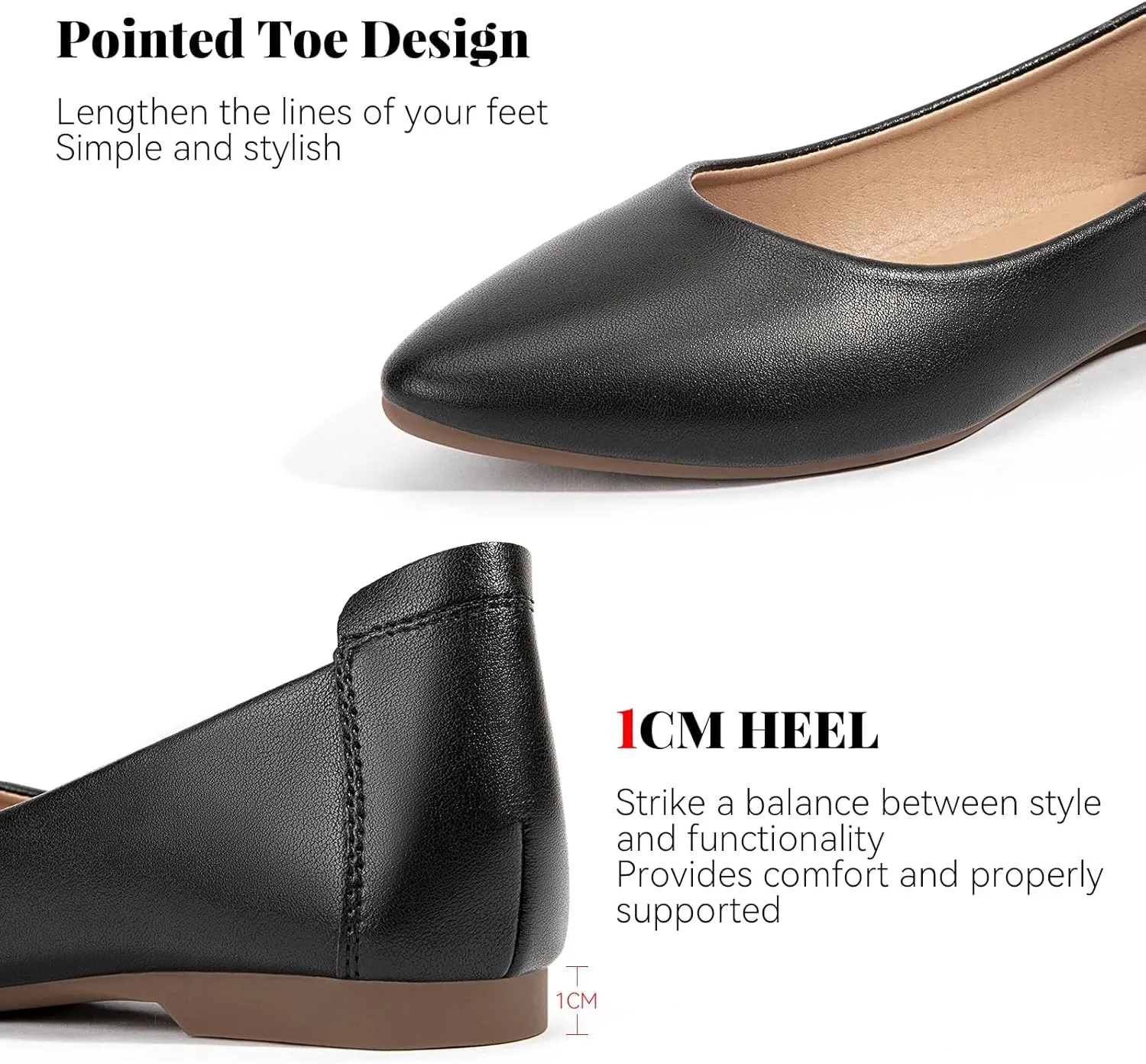 Zelaprox Women's Casual Pointed Toe Ballet Comfort Soft Leather Slip On Cowhide Flats Shoes Work Flats Office Shoes Casual Dressy Shoes