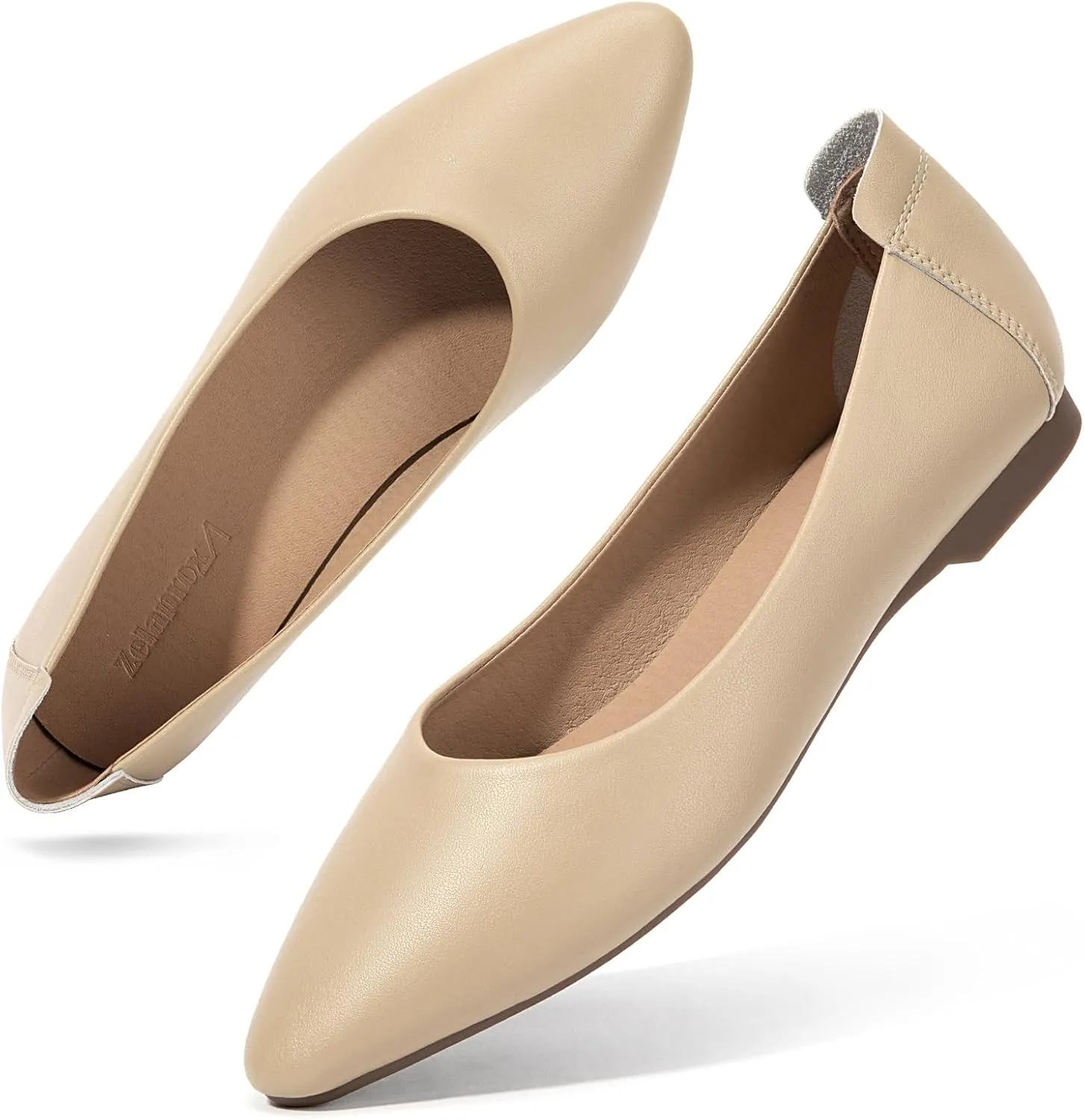 Zelaprox Women's Casual Pointed Toe Ballet Comfort Soft Leather Slip On Cowhide Flats Shoes Work Flats Office Shoes Casual Dressy Shoes