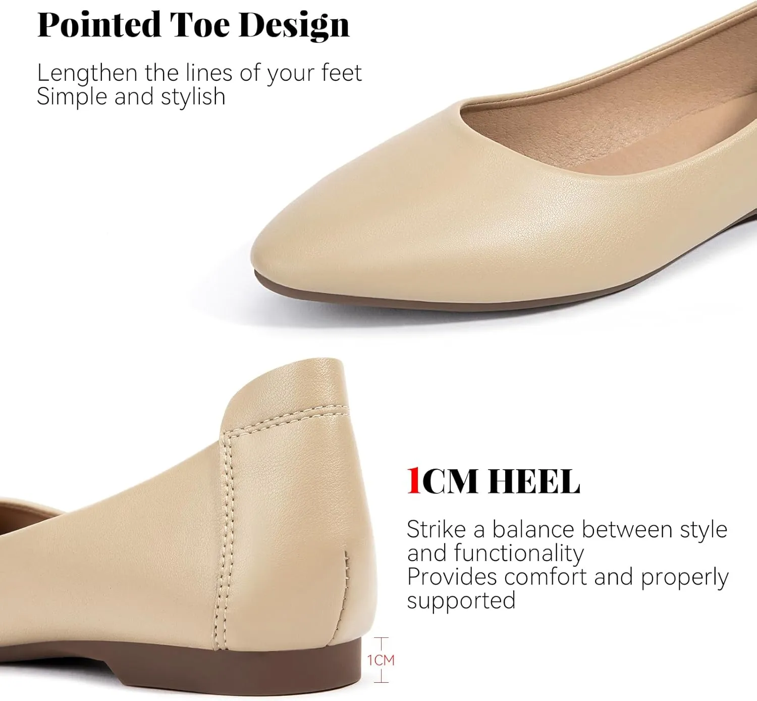 Zelaprox Women's Casual Pointed Toe Ballet Comfort Soft Leather Slip On Cowhide Flats Shoes Work Flats Office Shoes Casual Dressy Shoes