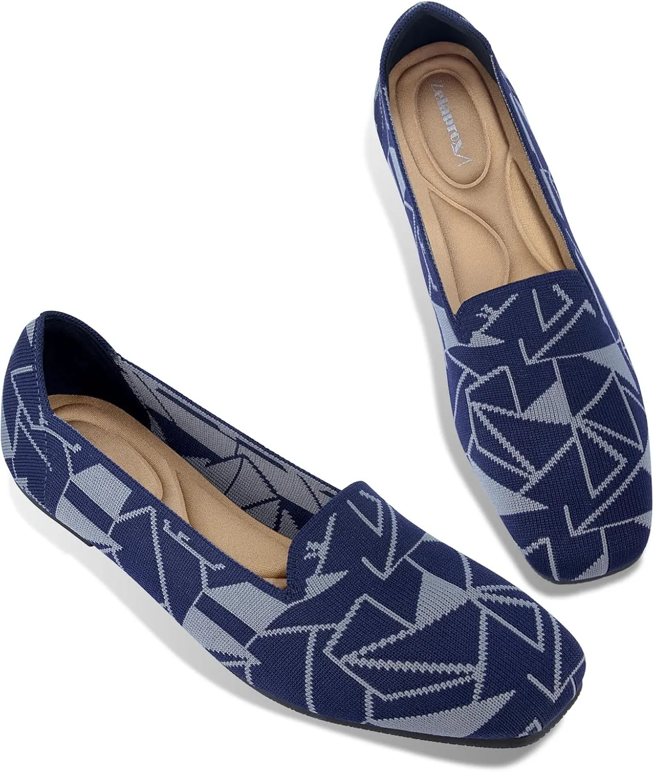 Zelaprox Women's Flats Shoes Comfort Knit Dress Flats Round Toe Ballet Flats with Memory Foam Softable Slip on Casual Work Office Flats