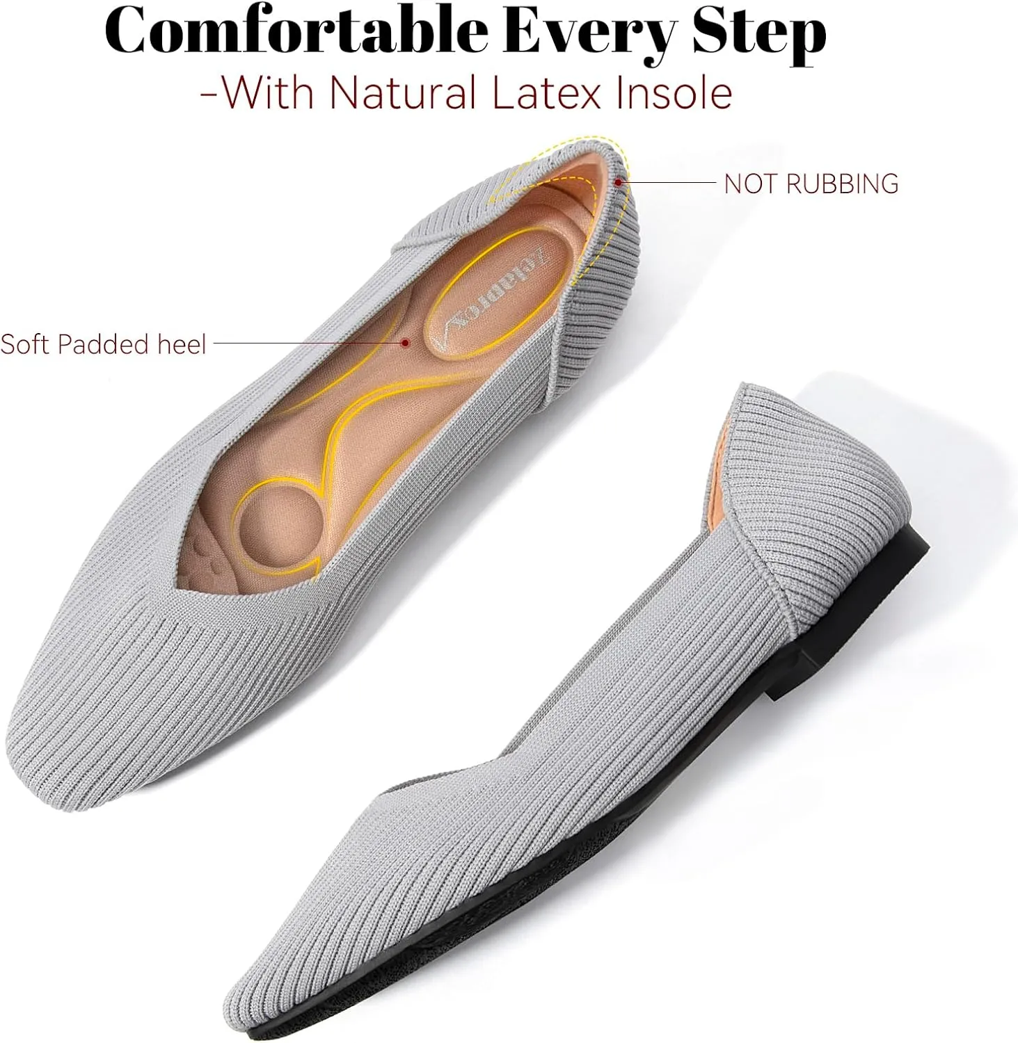 Zelaprox Women's Flats Shoes Comfort Knit Dress Flats Round Toe Ballet Flats with Memory Foam Softable Slip on Casual Work Office Flats