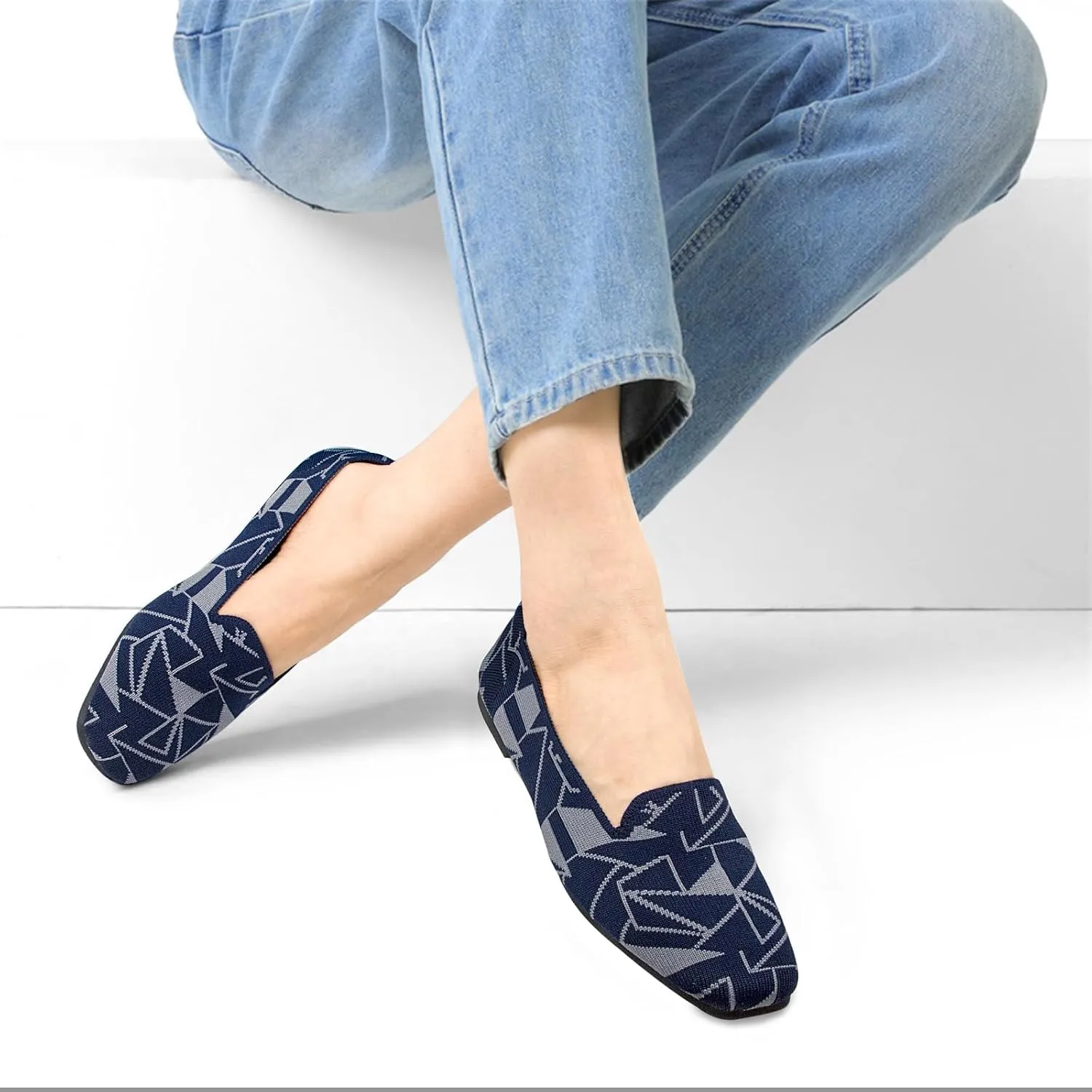 Zelaprox Women's Flats Shoes Comfort Knit Dress Flats Round Toe Ballet Flats with Memory Foam Softable Slip on Casual Work Office Flats