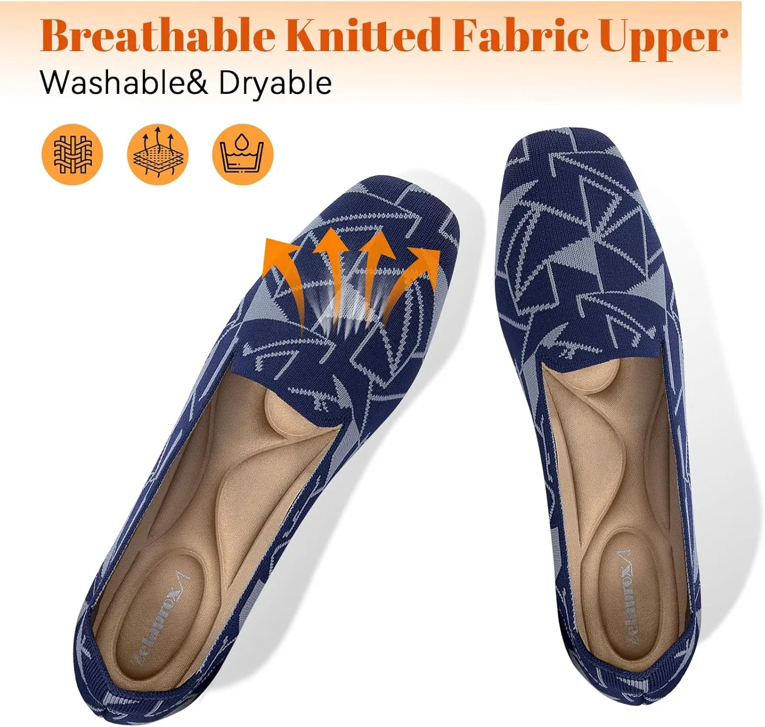 Zelaprox Women's Flats Shoes Comfort Knit Dress Flats Round Toe Ballet Flats with Memory Foam Softable Slip on Casual Work Office Flats