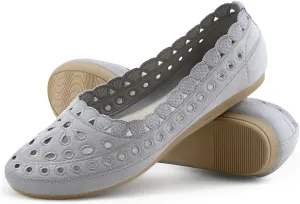 ZURIN Women's Floral Ballet Flats Round Toe Flat Comfortable Dressy Black Beige Flat Dress Shoes Suede Microfiber Slip on Mesh Flats